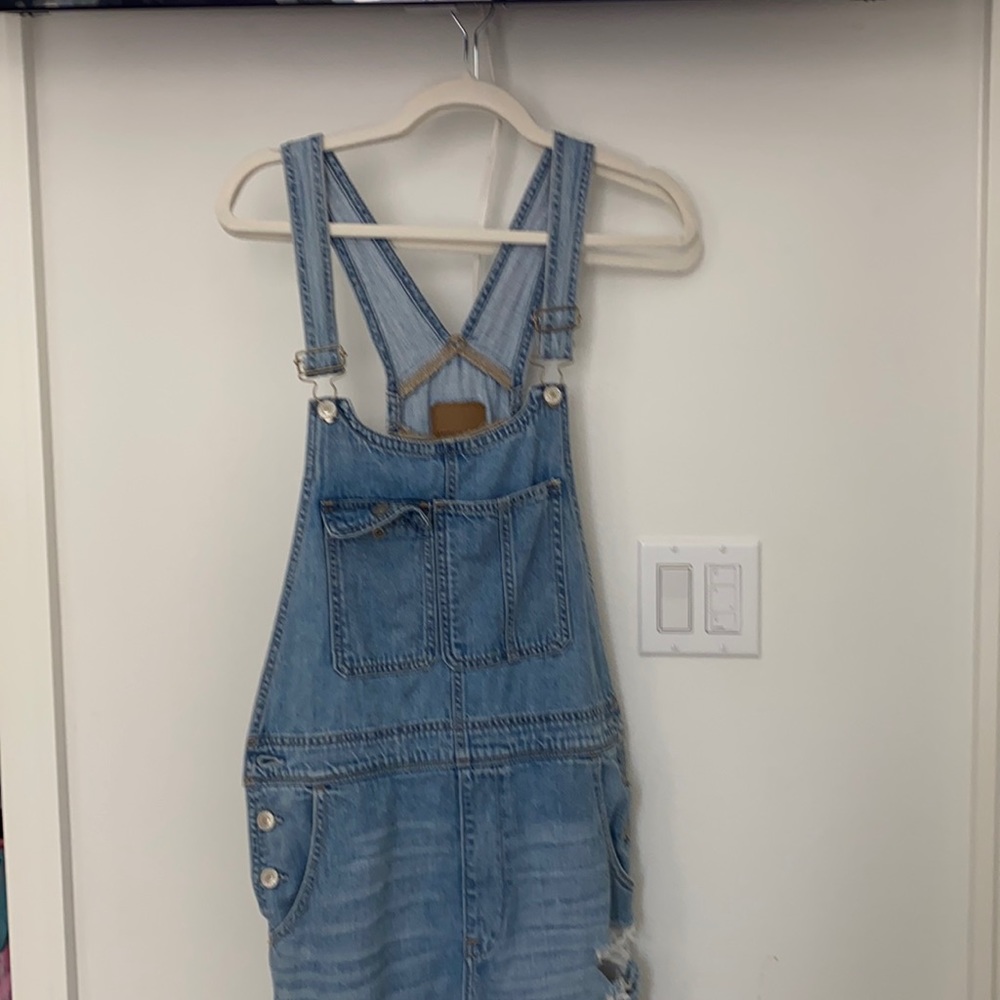 American eagle ripped distressed overalls